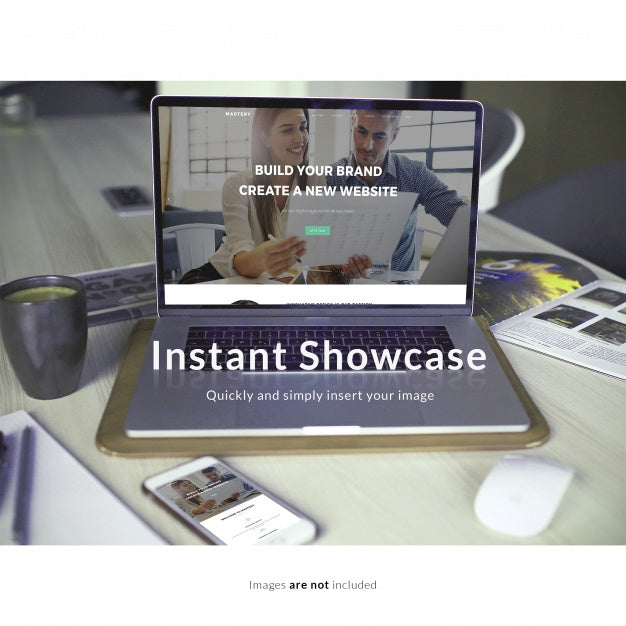 Laptop On Office Desk Mock Up Psd