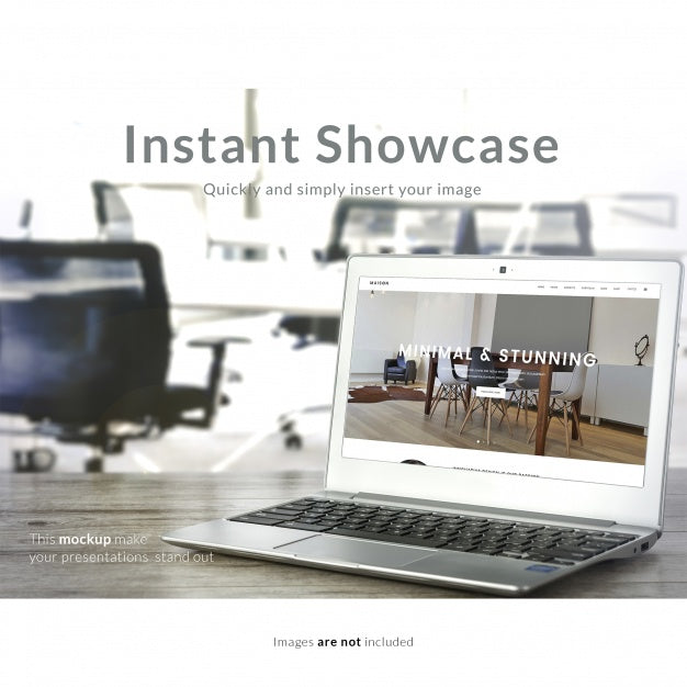 Laptop On Office Table Mock Up Psd