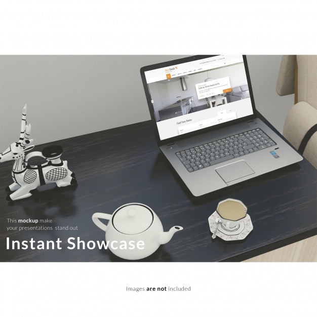 Laptop On Small Table Mock Up Psd