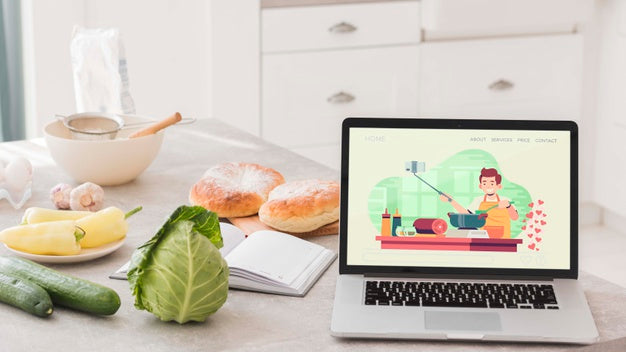 Laptop On Table In Kitchen Psd
