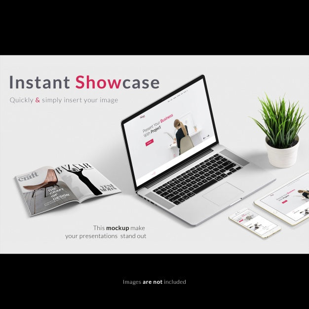 Laptop On White Desk Mock Up Psd