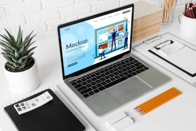 Laptop On Workplace Psd