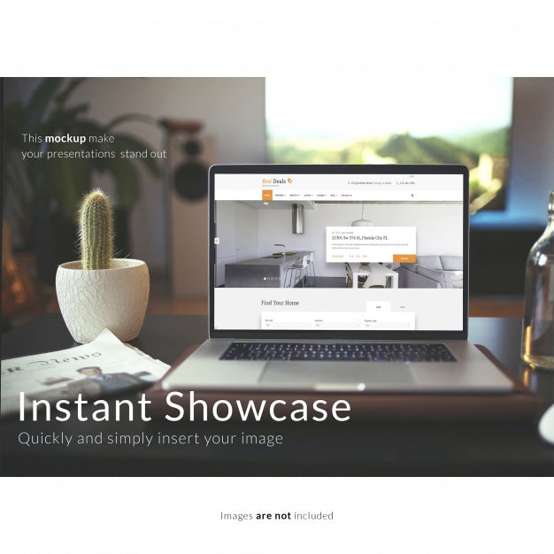 Laptop With Cactus Mock Up Psd