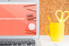 Laptop With Mockup Screen In Clean And Tidy Workspace. Education Theme Psd