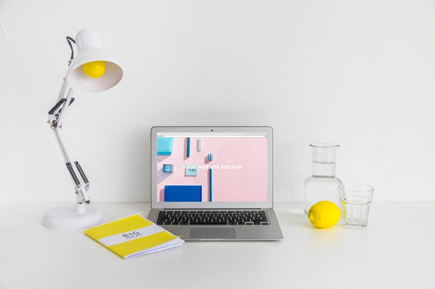 Laptop With Mockup Screen In Clean And Tidy Workspace. Education Theme Psd