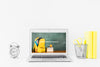 Laptop With Mockup Screen In Clean And Tidy Workspace. Education Theme Psd
