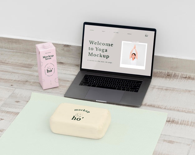 Laptop With Yoga Mock-Up Accessories Psd