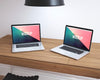 Laptops On Wooden Desktop Mock Up Psd