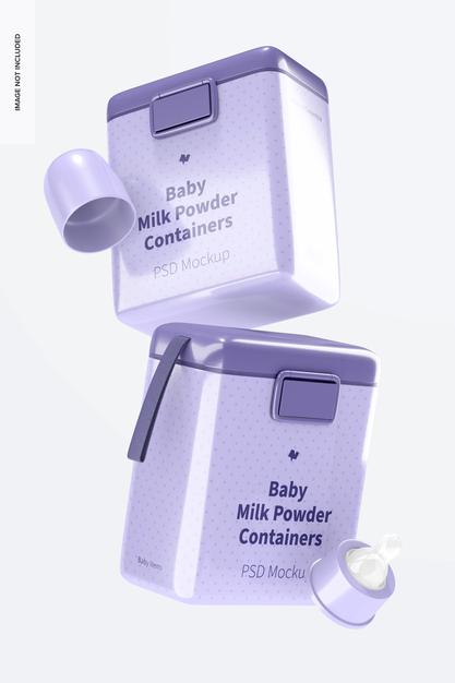 Large Baby Milk Powder Containers Mockup, Falling Psd
