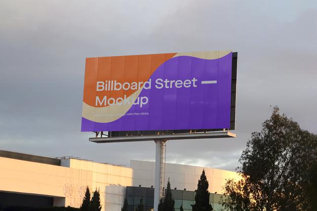 Large Billboard Mockup On Cloudy Sky Psd