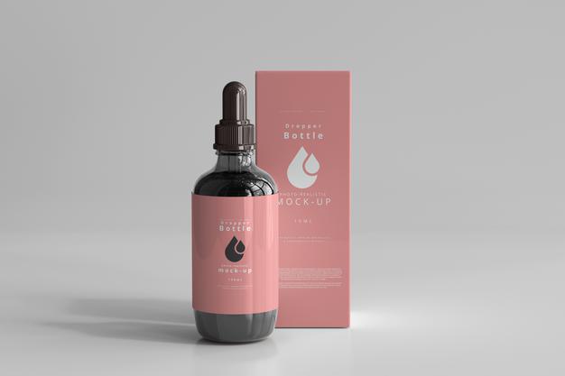 Large Dropper Bottle Mockup With Box Psd