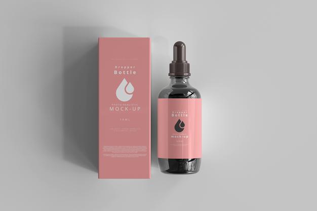 Large Dropper Bottle Mockup With Box Psd