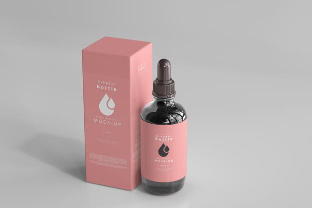 Large Dropper Bottle Mockup With Box Psd