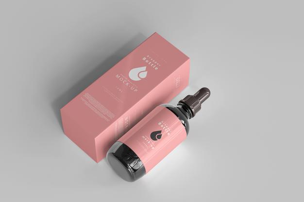 Large Dropper Bottle Mockup With Box Psd
