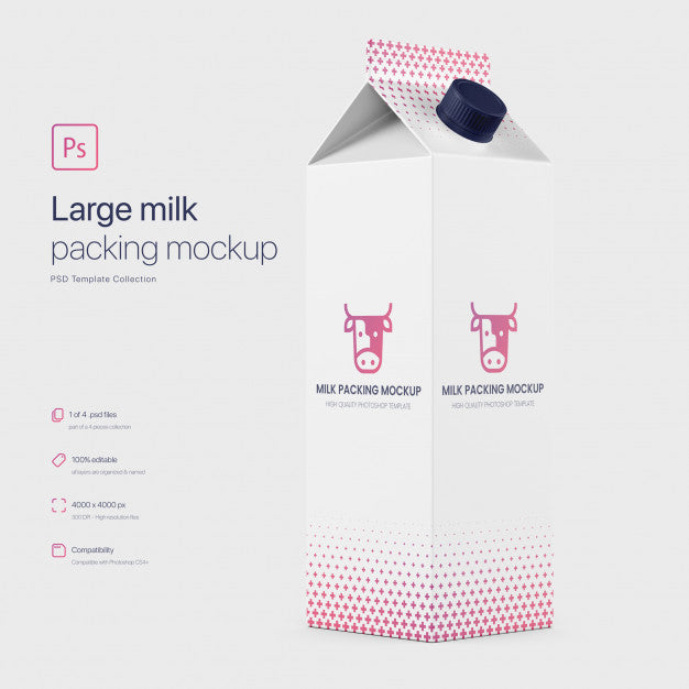 Large Milk Carton Packing Mockup Psd