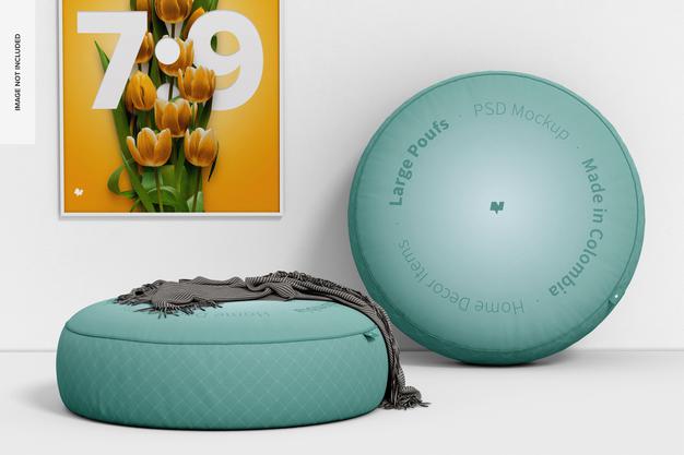 Large Poufs Mockup, Leaned Psd