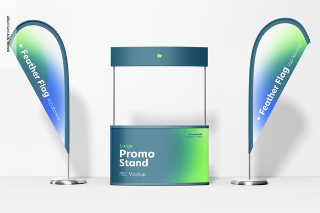 Large Promo Stand With Feather Flags Mockup Psd