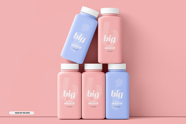 Large Square Pill Supplement Bottle Mockup Psd