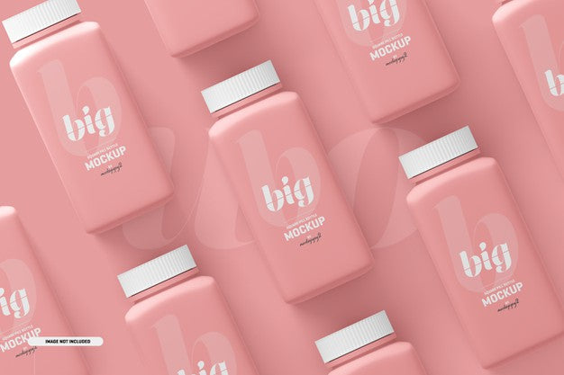 Large Square Pill Supplement Bottle Mockup Psd