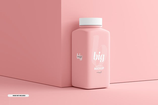 Large Square Pill Supplement Bottle Mockup Psd