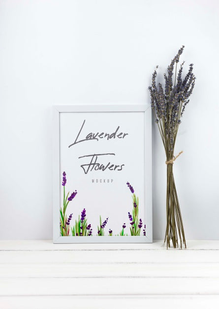 Lavender Flowers Next To Frame Mockup Psd