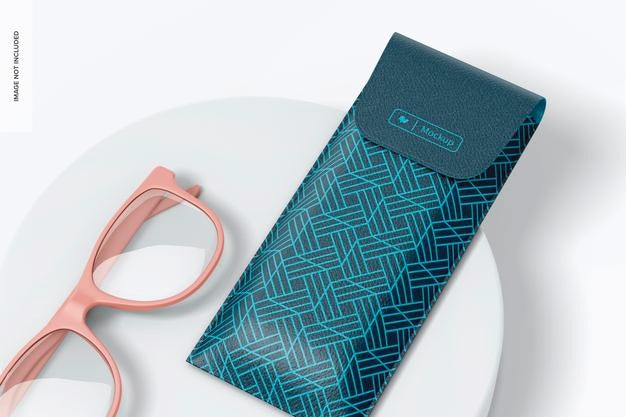 Leather Flap Eyeglasses Sleeve Mockup, Perspective View Psd