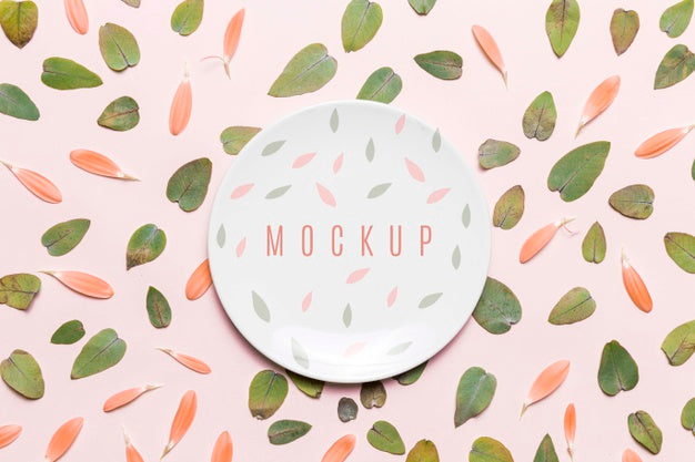 Leaves And Petals With Plate Psd