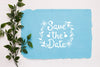 Leaves With Blue Save The Date Mock-Up Psd