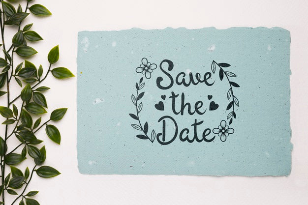 Leaves With Save The Date Mock-Up Psd