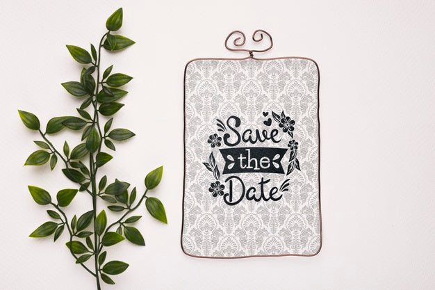 Leaves With Vintage Save The Date Mock-Up Psd