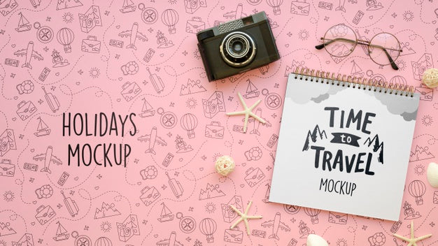 Let'S Go Travel Mock-Up And Retro Camera Psd