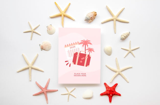Let'S Go Travel Mock-Up And Sea Stars Psd