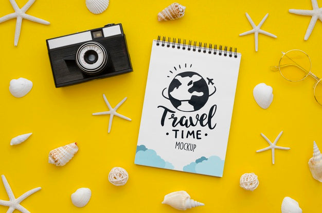 Let'S Go Travel Mock-Up And Vintage Camera Psd