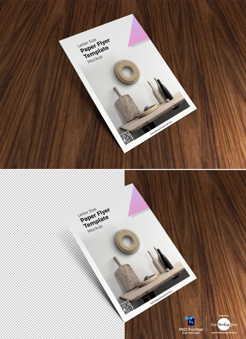 Letter Size Paper Flyer Template On Wood Mockup