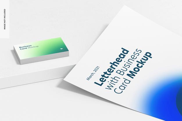 Letterhead With Business Card Mockup, Close-Up Psd