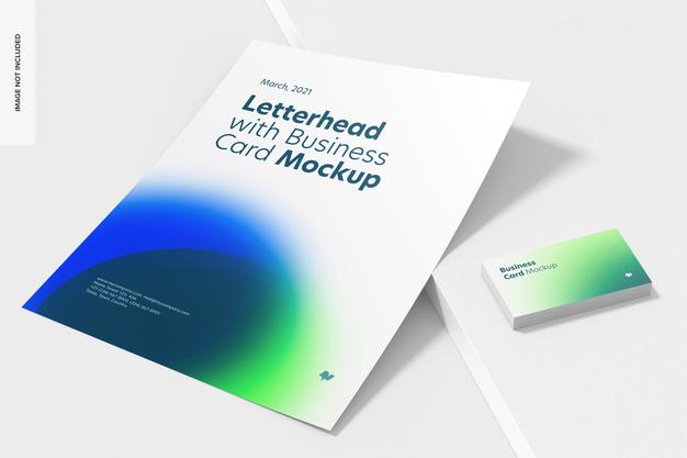 Letterhead With Business Card Mockup, Perspective Psd