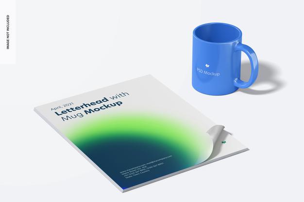 Letterhead With Mug Mockup, Right View Psd