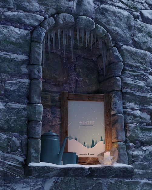 Lighted Frame By Candle On Fireplace Psd