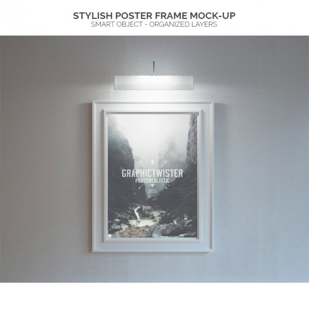 Lighted Poster Frame Mock-Up Psd