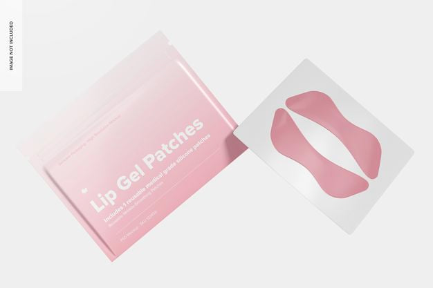 Lip Gel Patches Packaging Mockup, Floating Psd
