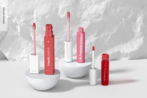 Lip Products Scene Mockup, Opened Psd