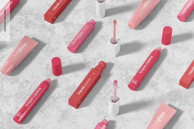 Lip Products Set Scene Mockup Psd