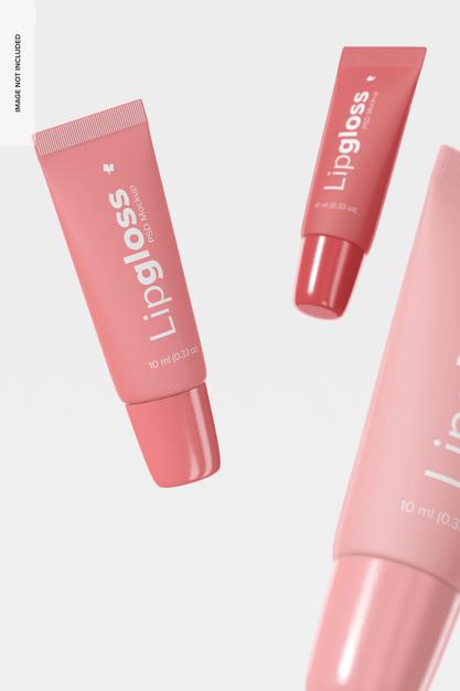 Lipgloss Tubes Mockup, Floating Psd
