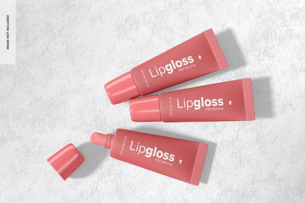 Lipgloss Tubes Mockup, Top View Psd