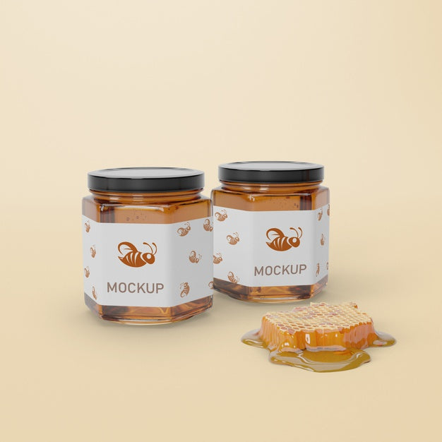 Liquid Honey In Jars Psd