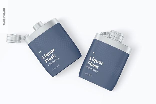 Liquor Flasks With Plastic Wrap Mockup, Top View Psd