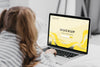 Little Girl In Bed With Laptop Psd