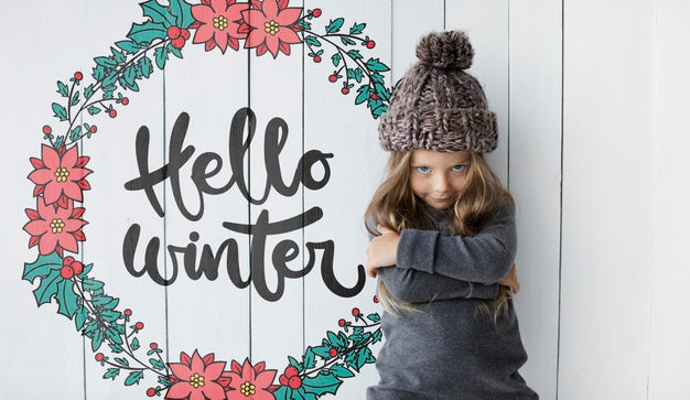 Little Girl Smiling Winter Mock-Up Psd