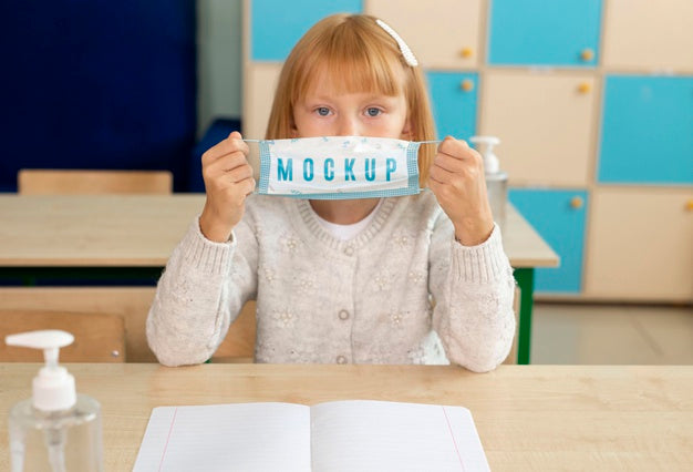 Little Girl Wearing A Medical Mask Mock-Up Psd