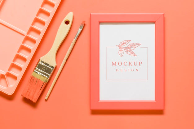 Living Coral Arrangement With Frame Mock-Up Psd